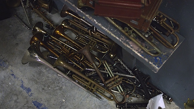 Abandoned instruments in the Rafael Pont Flores School of Aibonito. 